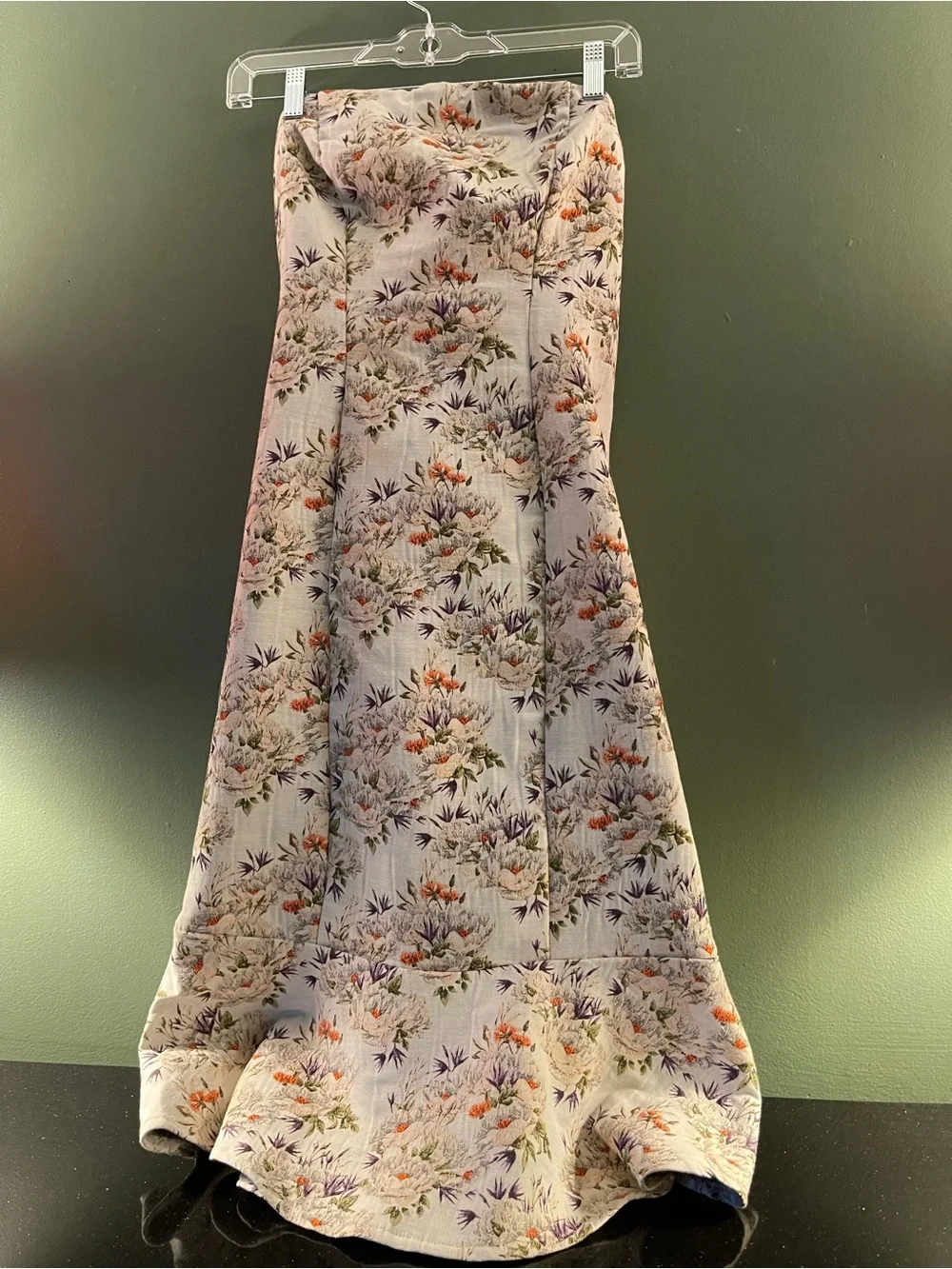 Floral Cream Silk Scarf with Brown Belt Accent